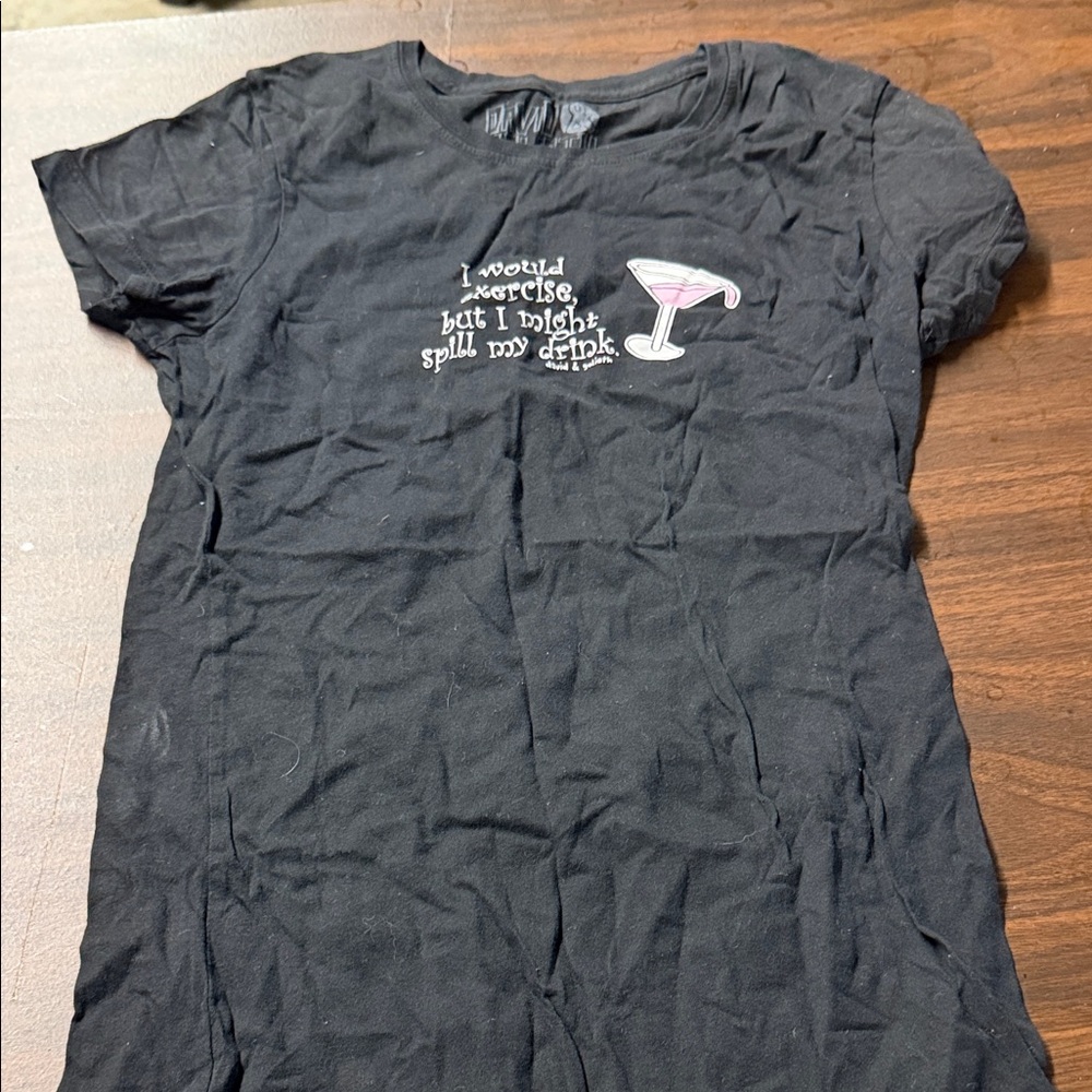 Black Graphic Tee with Martini Design